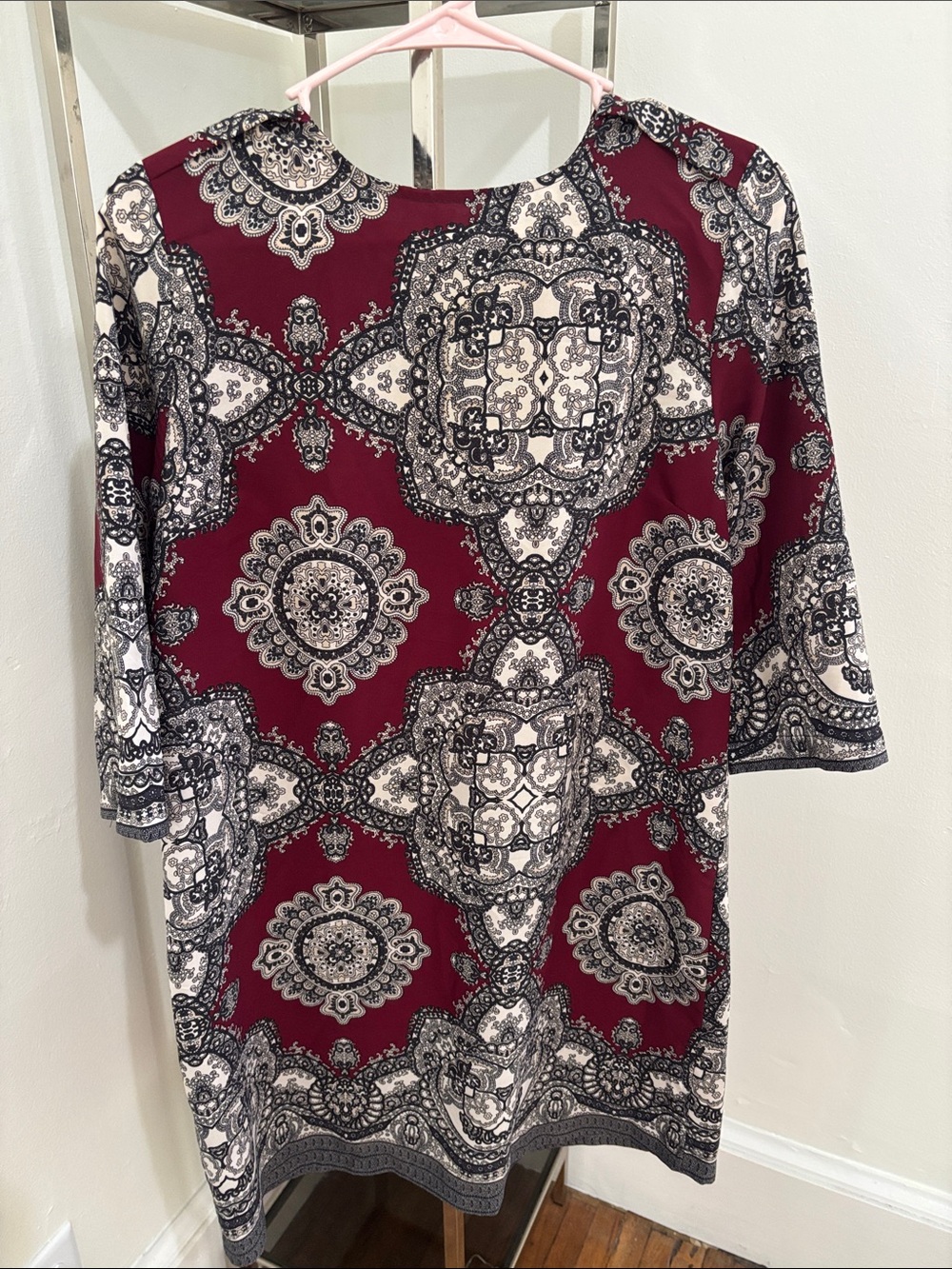 Allison Joy Burgundy Printed Long-Sleeve Shift Dress